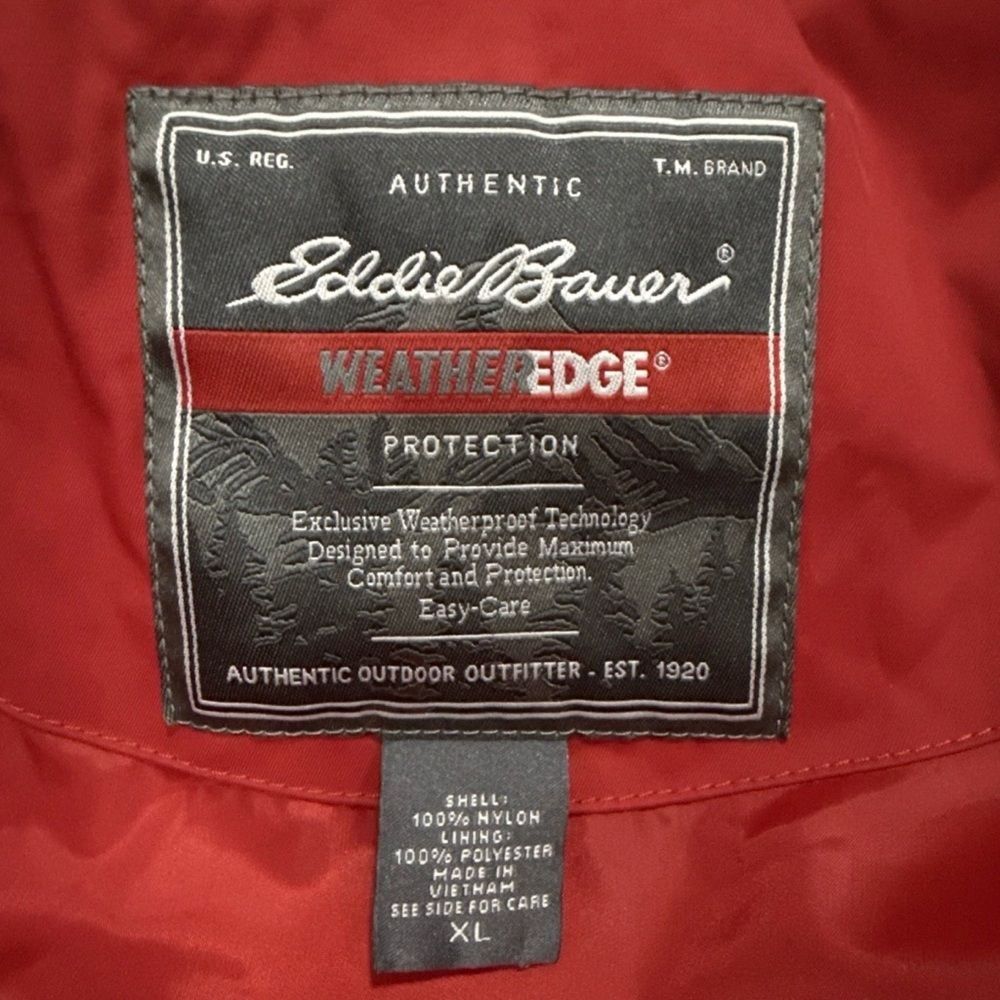 Eddie Bauer Red Hooded Windbreaker Jacket Womens XL WeatherEdge Nylon Zip - Picture 3 of 9